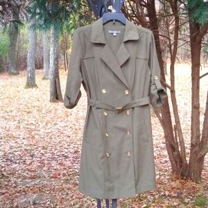 NWOT Sharagano Olive Green Shirt Dress Rolled Cuff size 12